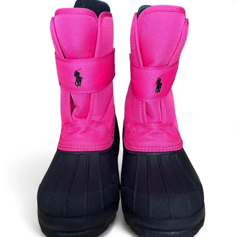 Polo Ralph Lauren Pink Snow Boots Big Kids US Size 3 Velcro Winter Cozy